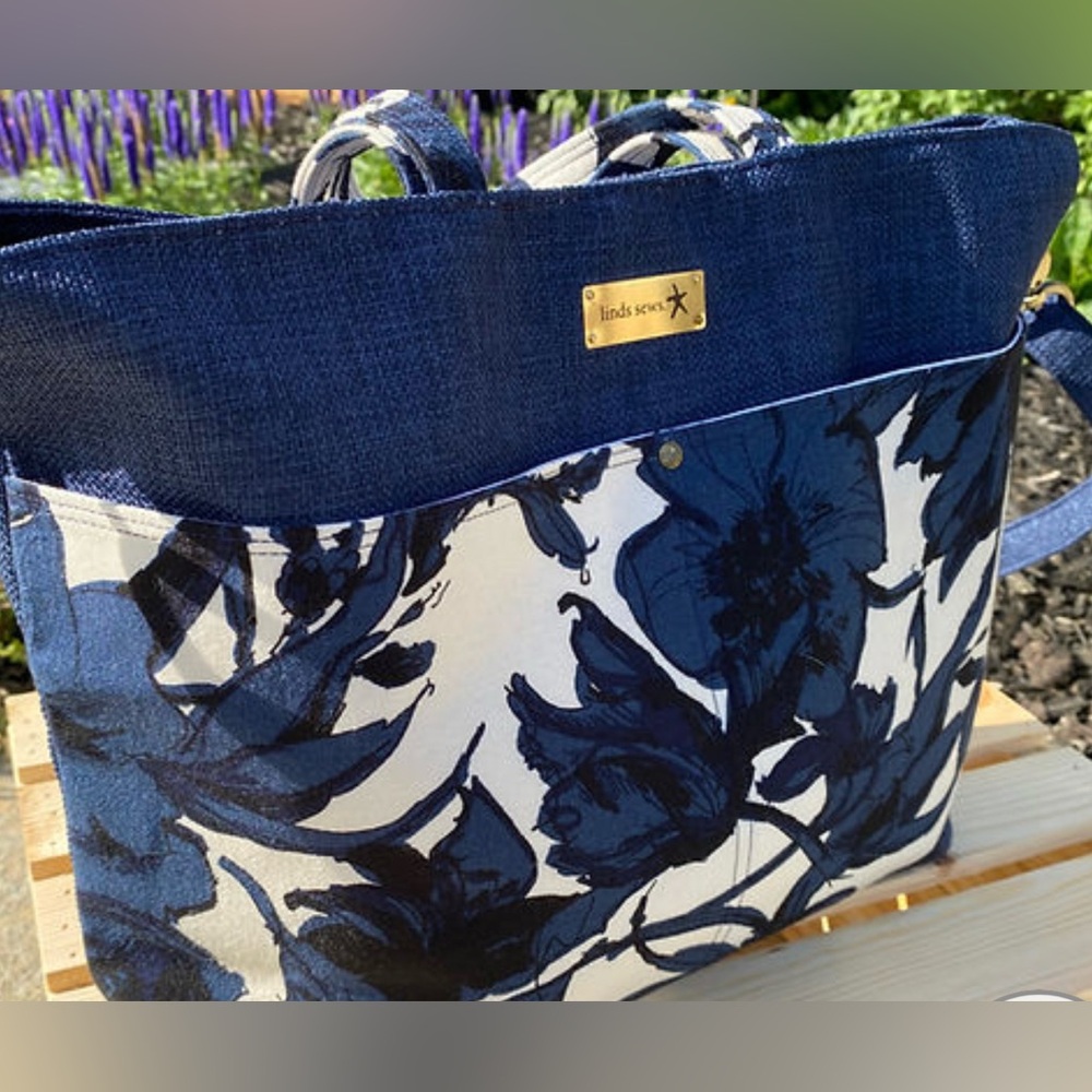Navy and Ivory Medium size Tote Bag
